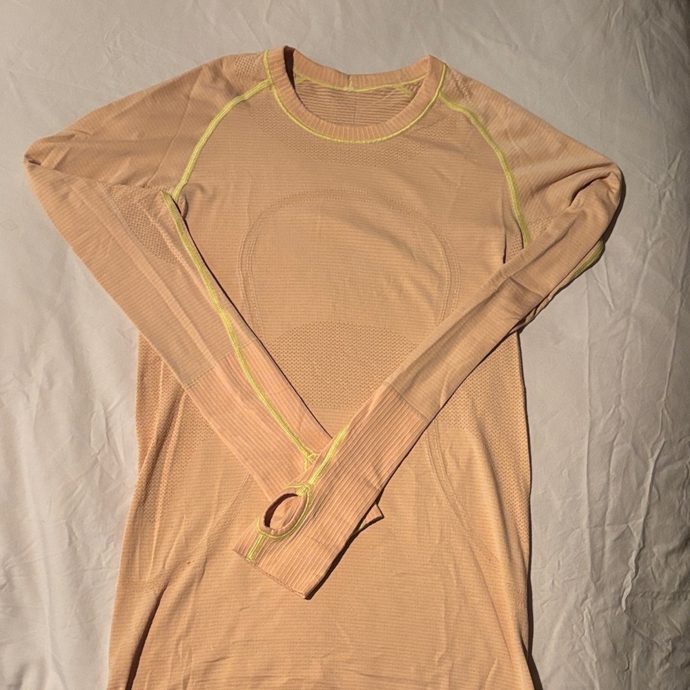 Lululemon Long Sleeve Peach Top with Yellow Accents